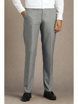 Louis Philippe - Men Grey Solid Flat Front Formal Trouser