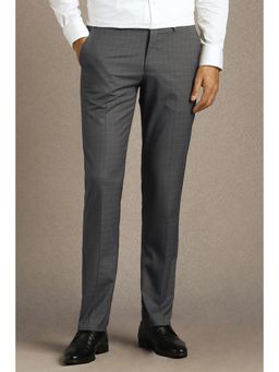 Louis Philippe - Men Grey Textured Flat Front Formal Trouser