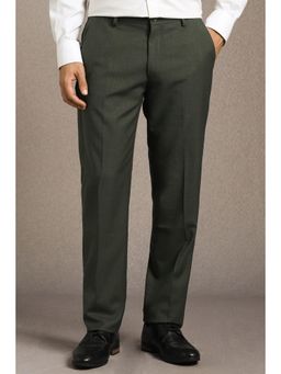 Louis Philippe - Men Green Solid Flat Front Formal Trouser
