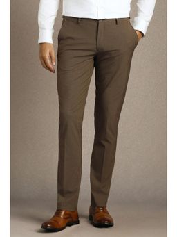 Louis Philippe - Men Brown Textured Flat Front Formal Trouser