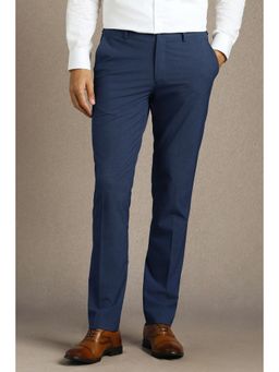 Louis Philippe - Men Navy Blue Solid Flat Front Formal Trouser