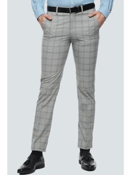 Louis Philippe - Men Grey Slim Fit Check Flat Front Formal Trouser