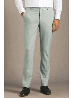 Louis Philippe - Men Green Solid Flat Front Formal Trouser
