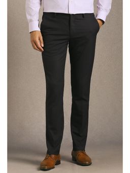 Louis Philippe - Men Black Solid Flat Front Formal Trouser