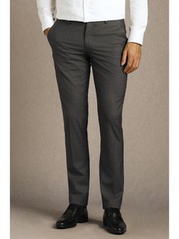 Louis Philippe - Men Grey Solid Flat Front Formal Trouser