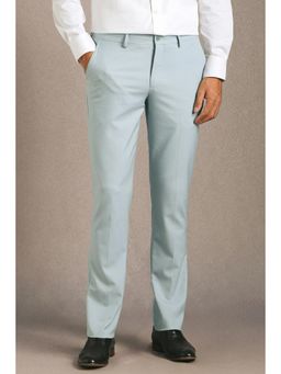 Louis Philippe - Men Light Blue Solid Flat Front Formal Trouser