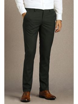 Louis Philippe - Men Green Solid Flat Front Formal Trouser