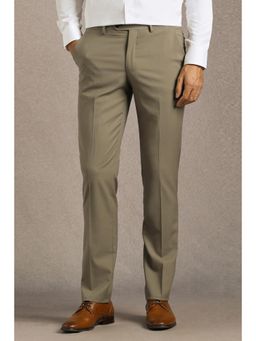 Louis Philippe - Men Khaki Textured Flat Front Formal Trouser