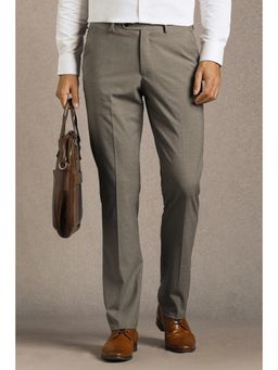 Louis Philippe - Men Brown Textured Flat Front Formal Trouser