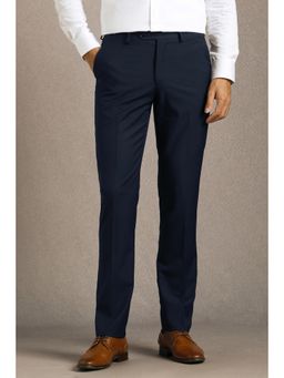 Louis Philippe - Men Navy Blue Solid Flat Front Formal Trouser
