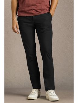Louis Philippe - Men Black Solid Flat Front Casual Trouser