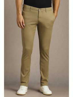 Louis Philippe - Men Khaki Solid Flat Front Casual Trouser