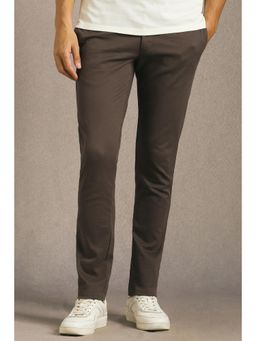 Louis Philippe - Men Brown Solid Flat Front Casual Trouser