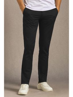 Louis Philippe - Men Black Solid Flat Front Casual Trouser