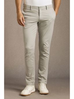 Louis Philippe - Men Grey Solid Flat Front Casual Trouser