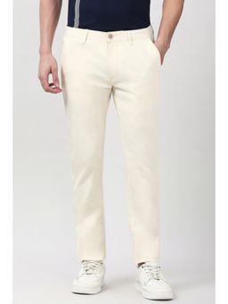 Peter England - Men Beige Solid Slim Fit Casual Trouser