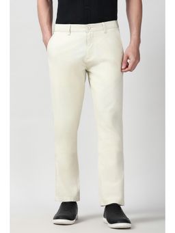 Peter England - Men White Solid Slim Fit Casual Trouser