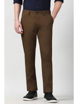 Peter England - Men Brown Solid Slim Fit Casual Trouser
