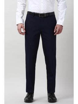 Peter England - Men Navy Blue Solid Formal Trouser