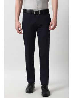 Peter England - Men Navy Blue Solid Formal Trouser