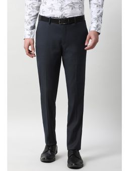 Peter England - Men Navy Blue Solid Formal Trouser