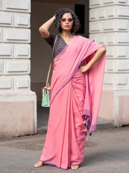 Suta - Dust Pink Solid Pure Mul Cotton Saree Without Blouse Piece