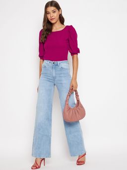 Uptownie - Women Knit Solid Round Neck Top Maroon