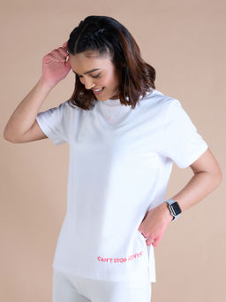 Kica - Ease In Cotton Everyday Top With High Side Slits For Walking White