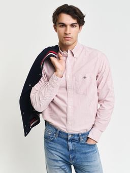 GANT - Men Red Striped Collar Neck Full Sleeves Shirt