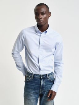 GANT - Men Blue Solid Collar Neck Full Sleeves Shirt