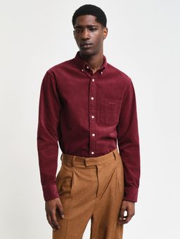 GANT - Men Red Solid Collar Neck Full Sleeves Corduroy Shirt