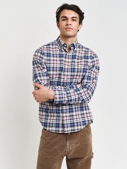 GANT - Men Pink Checked Collar Neck Full Sleeves Shirt