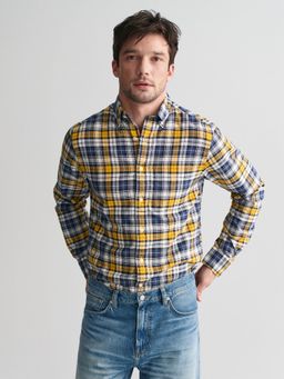 GANT - Men Yellow Checked Collar Neck Full Sleeves Shirt