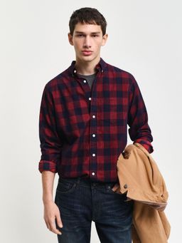 GANT - Men Red Checked Collar Neck Full Sleeves Shirt