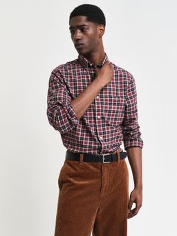 GANT - Men Wine Checked Collar Neck Full Sleeves Shirt