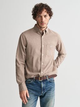 GANT - Men Beige Checked Collar Neck Full Sleeves Shirt