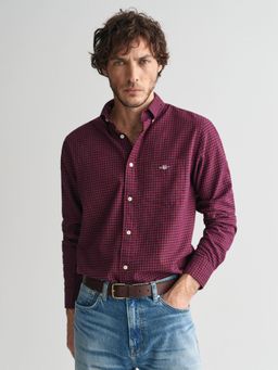 GANT - Men Wine Checked Collar Neck Full Sleeves Shirt