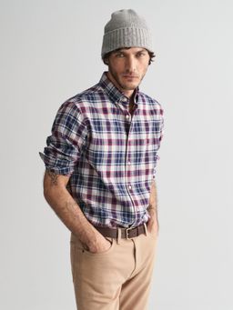 GANT - Men Blue Checked Collar Neck Full Sleeves Shirt