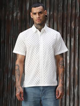 High Star - Men Regular Schiffli Relaxed Fit Cotton Collar Short Sleeve Shirt