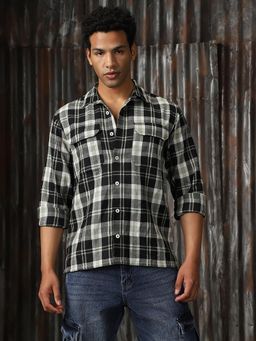 High Star - Men Green Regular Check Relaxed Fit Cotton Collar Long Sleeve Shirt