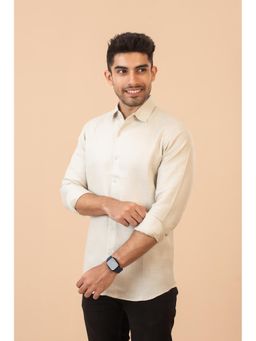 The Bleu Label - Mens Pure Cotton Casual Full Sleeves Cream Shirt