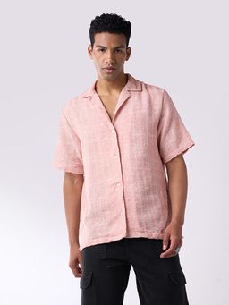 IZF - Pink Handloom Textured Resort Shirt for Men
