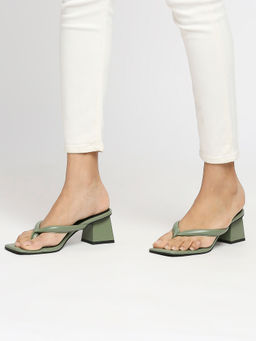 Twenty Dresses by Nykaa Fashion - Green Square Toe Thong Strap Flared Block Heels
