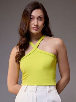 KASSUALLY - Neon Yellow Halter Neck Crop Top