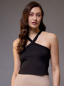 KASSUALLY - Black Halter Neck Crop Top