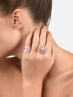 Zaveri Pearls - Set of 2 Rose Gold Contemporary Cubic Zirconia Finger Rings-ZPFK13481