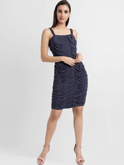 Kazo - Navy Blue Ruching Dress