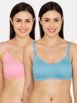 Zivame - Rosaline Double Layered Non Wired 3-4th Coverage T-Shirt Bra - Blue Pink (Pack of 2)