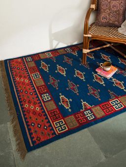 Fabindia - Blue Hand Woven Woollen Cotton Dhurrie