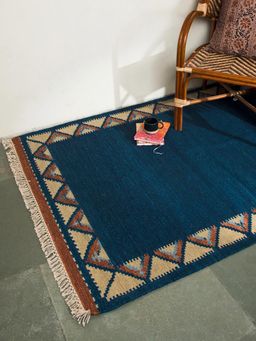 Fabindia - Blue Hand Woven Woollen Cotton Dhurrie